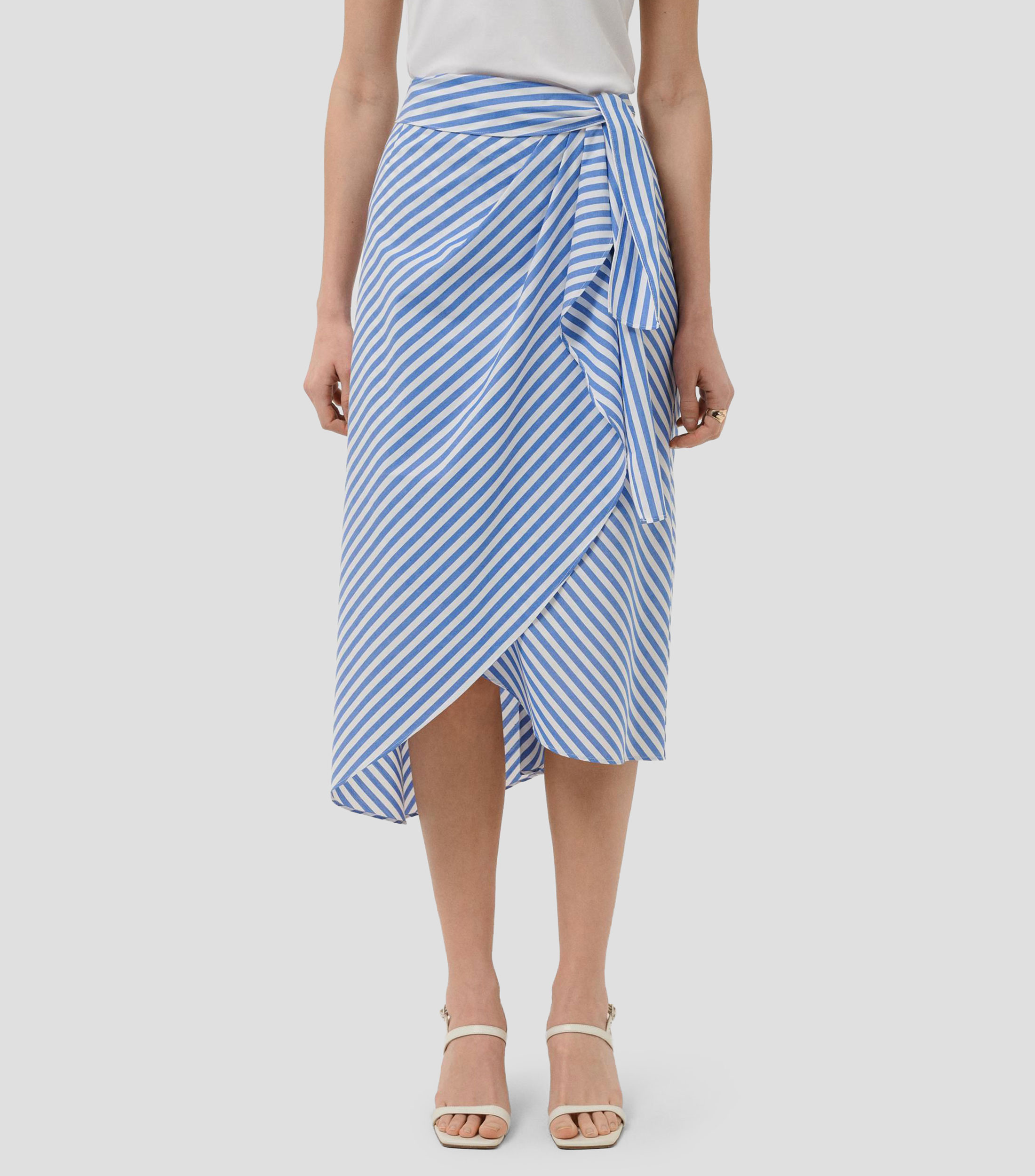Falda midi de corte recto con rayas Mujer